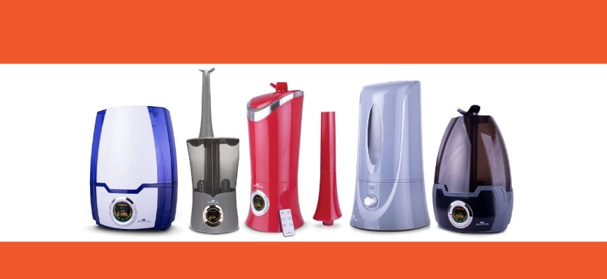AIR INNOVATIONS HUMIDIFIERS in white and orange background
