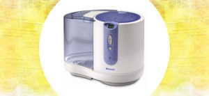 HOLMES HUMIDIFIER in circle white frame in yellow background
