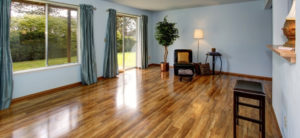 Secondary living room with blue interior and hardwood floor