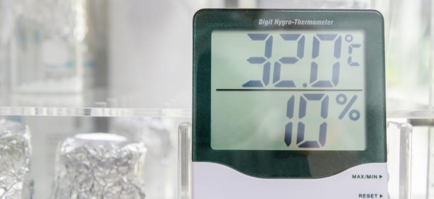 Digital hygro thermometer in laboratory